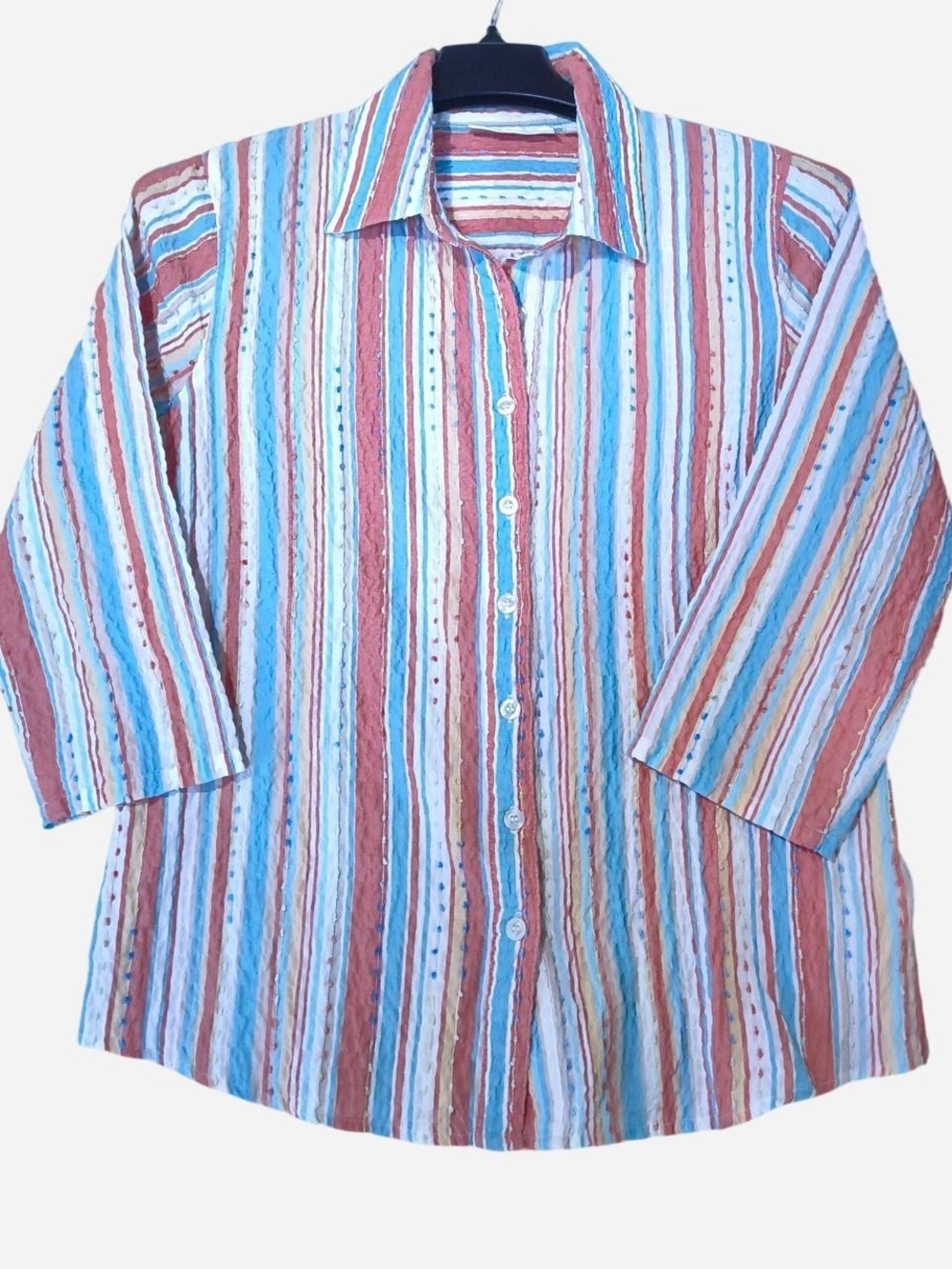 breckenridge Striped Button-Down Shirt in Blue, Rust, White